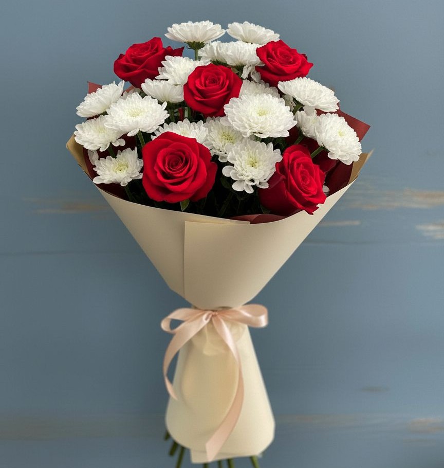 Букет цветов из: Розы и Хризантемы в Верховажье