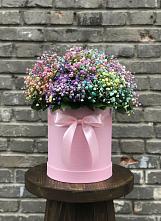 Цветочная композиция из Гипсофила и Розы в шляпной коробке в Верховажье