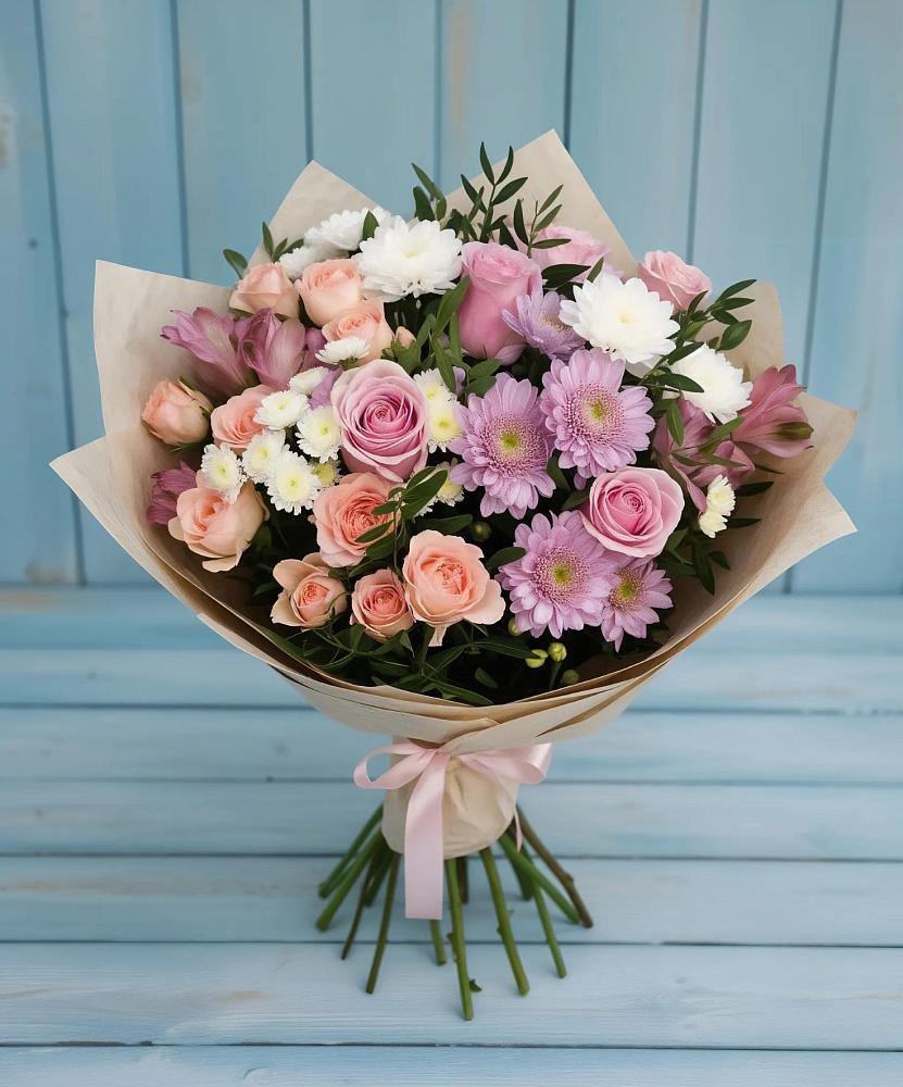 Букет цветов из: Хризантемы, Розы и Альстромерии в Верховажье