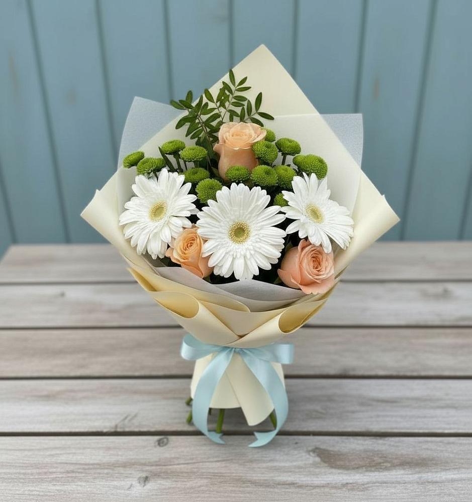 Букет цветов из: Герберы, Розы и Хризантемы в Верховажье