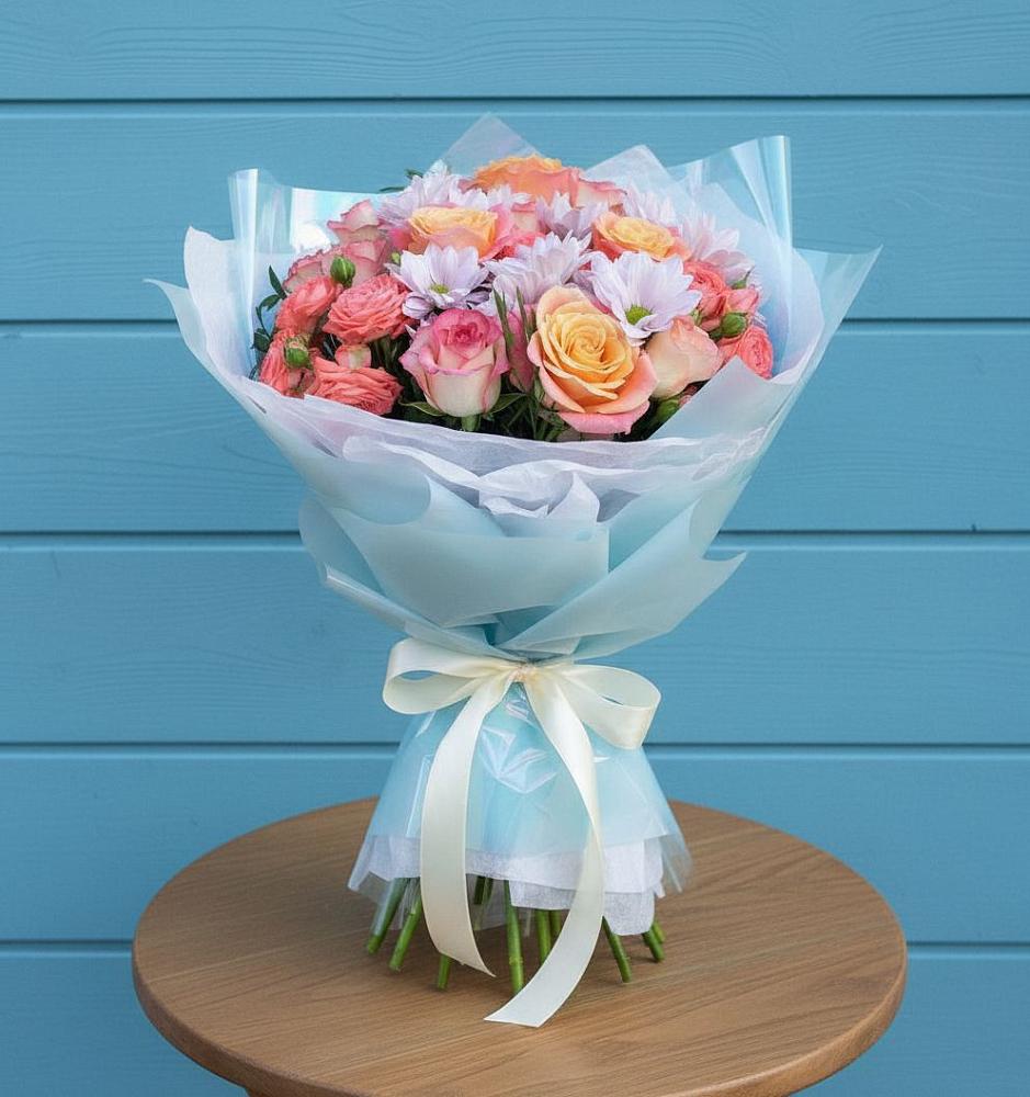 Букет цветов из: Хризантемы и Розы в Верховажье